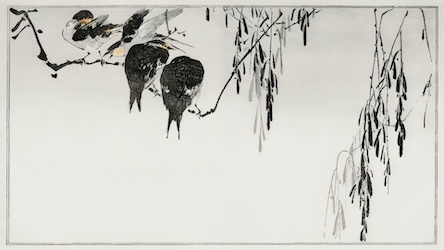 Perched Magpies - Japanese Vintage Art