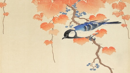 Blue Bird on Branch - Japanese Vintage Art