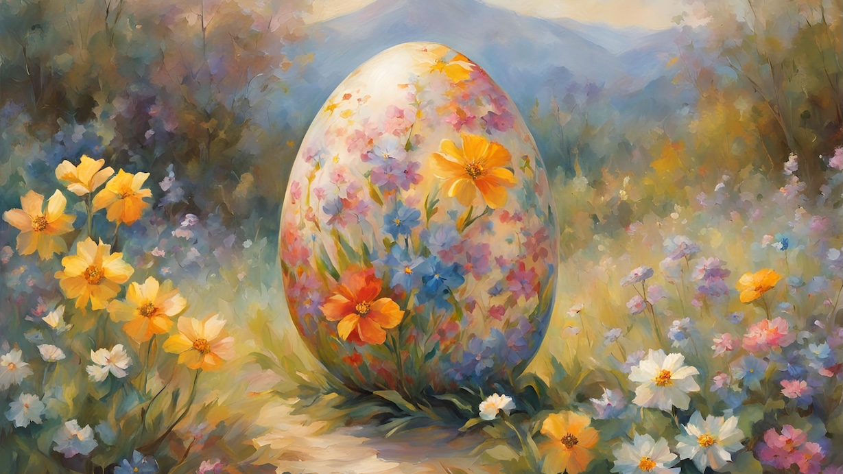 Easter Egg in Spring Flowers