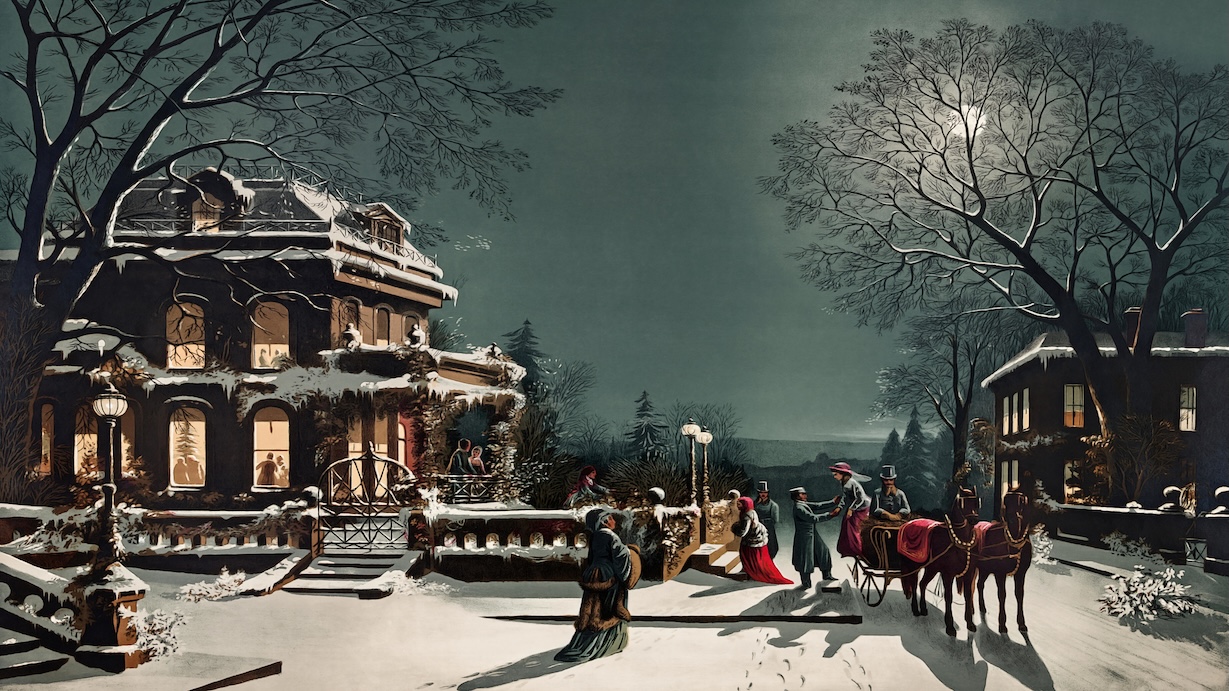 Christmas Eve Snowy Winter Painting - Christmas Eve Painter Vintage Christmas Art