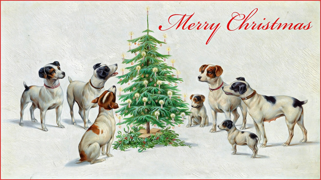 Dogs Merry Christmas - Christmas Dog Artist Vintage Christmas Art