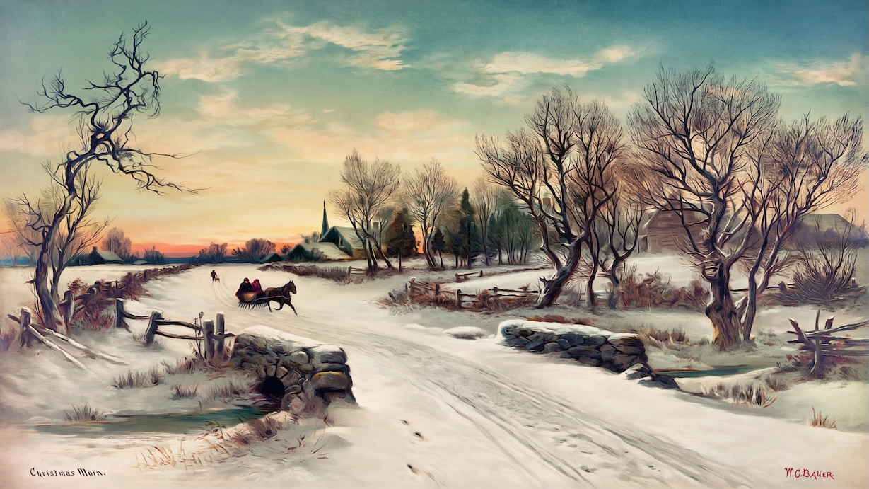 Vintage Christmas Morning Painting - Christmas Morning Artist Vintage Christmas Art