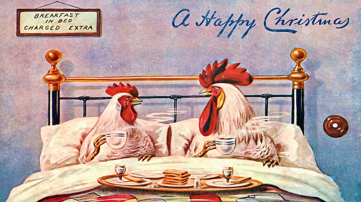 Vintage Christmas Postcard Chickens - Christmas Chicken Artist Vintage Christmas Art