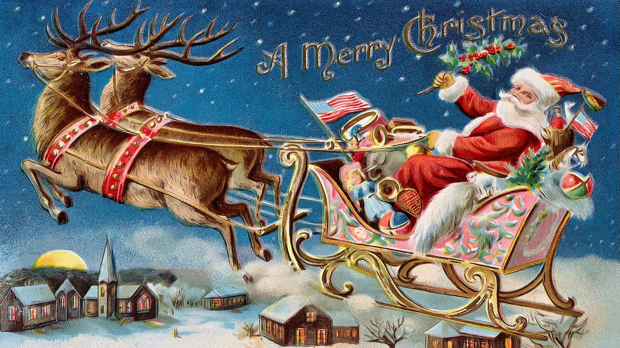 Vintage Santa Sleigh Postcard - Holiday Postcard Artist Vintage Christmas Art