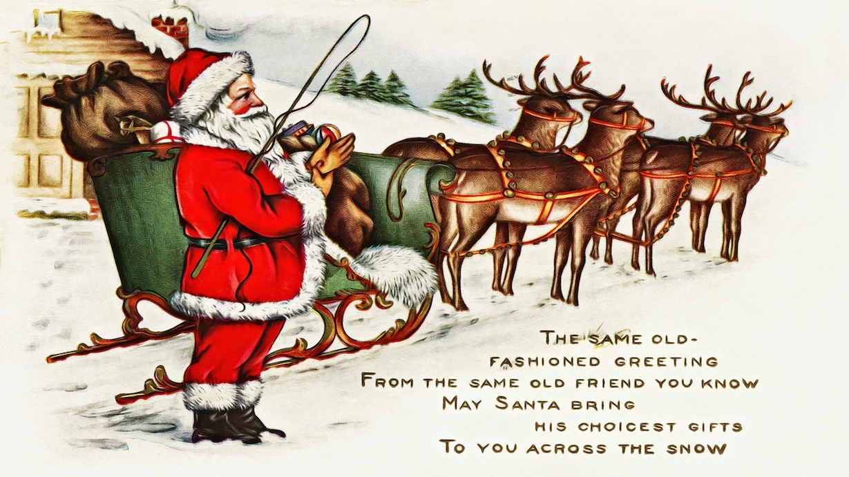 Vintage Santa with Sleigh Postcard - Vintage Postcard Artist Vintage Christmas Art