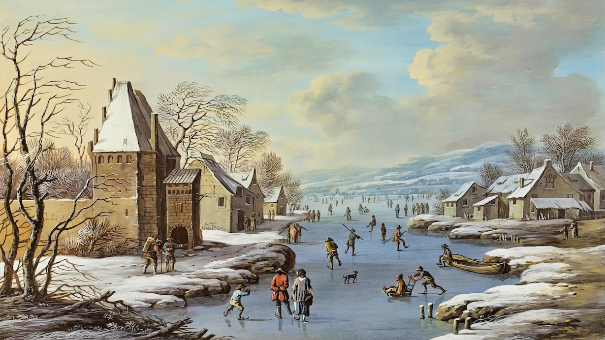Vintage Village in Winter Painting - Vintage Winter Artist Vintage Christmas Art