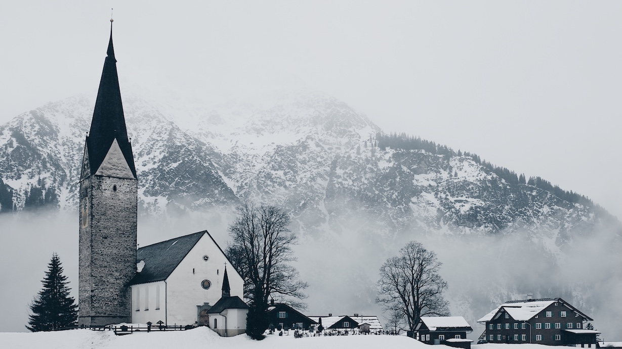 Church During Winter in Mittelberg - Austrian Church Artist Winter Art