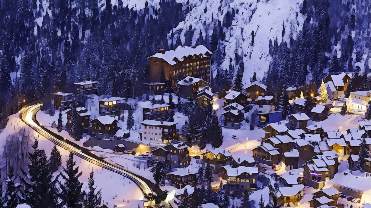 Town in Snow - Town Snow Artist Winter Art