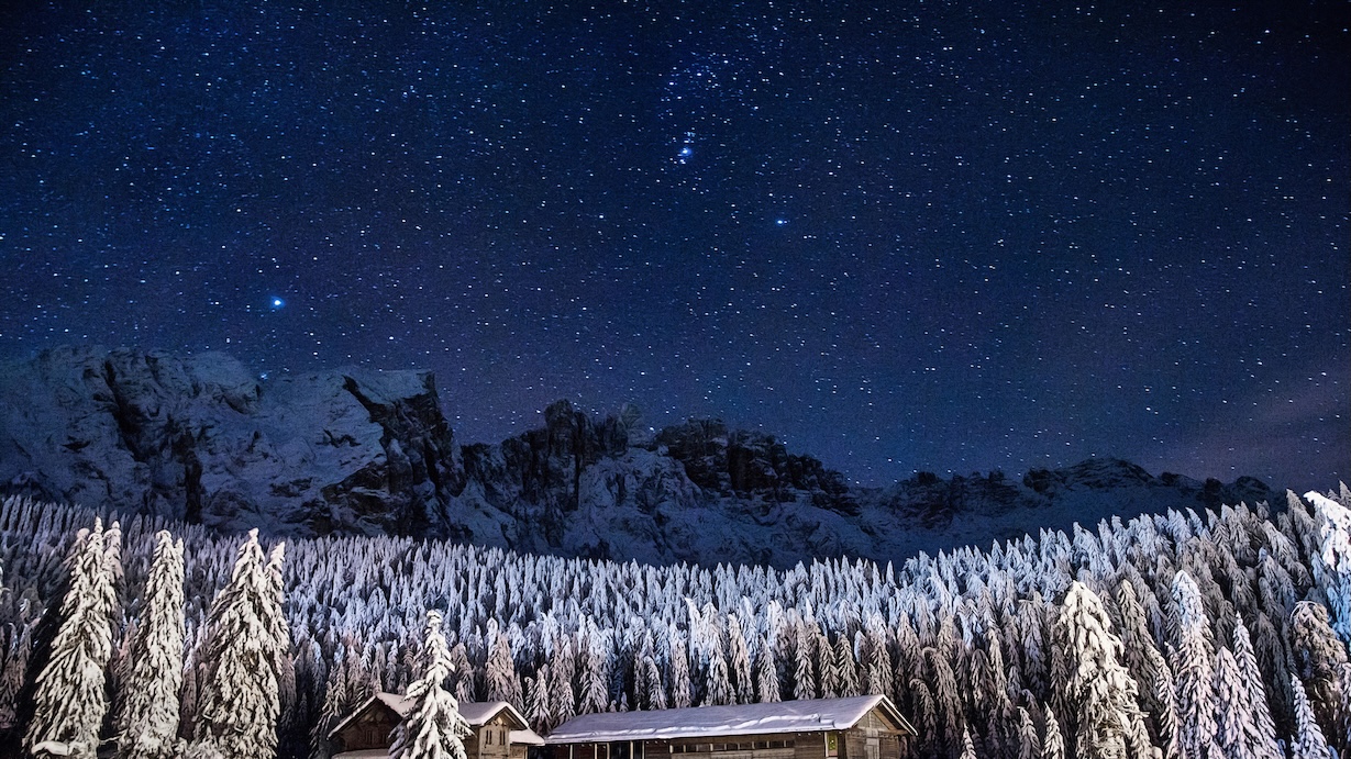 Winter Cabin at Night - Night Scene Artist Winter Art