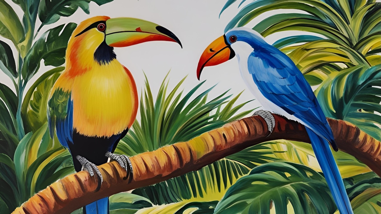 Tropical Birds Paradise - Bird Artist MCM Animal Art