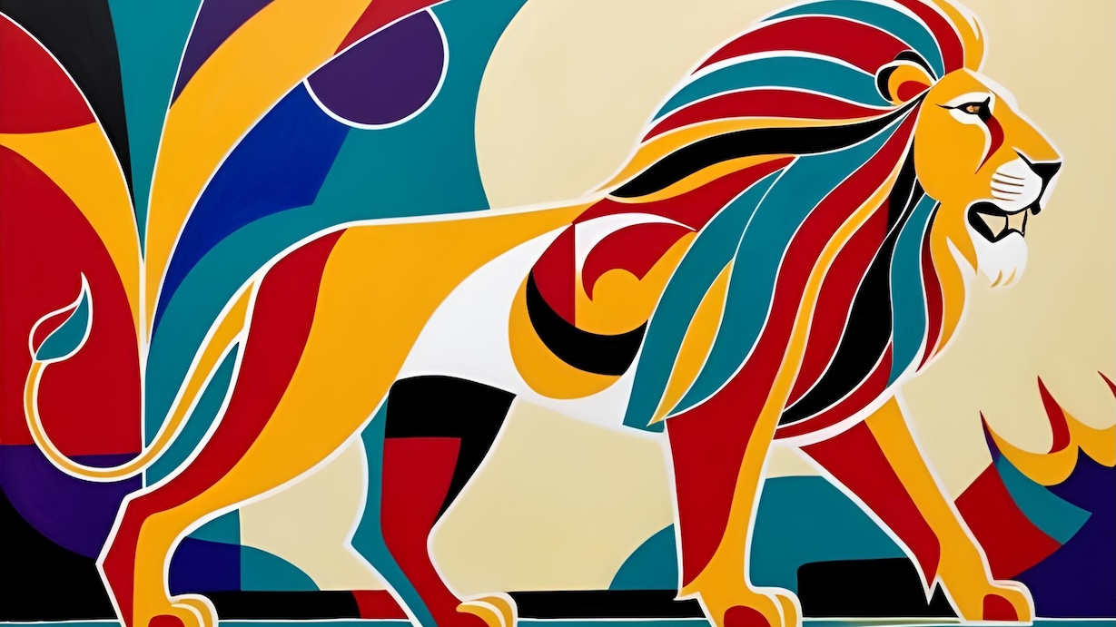 MCM Lion Colorful - Colorful Lion Artist MCM Animal Art