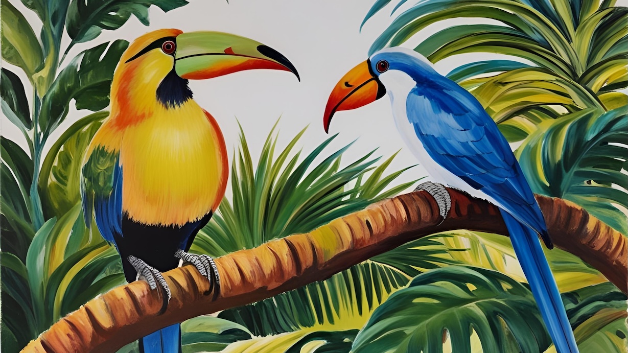 Tropical Toucan Pair - Exotic Bird Artist MCM Animal Art