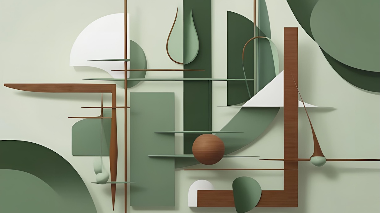 Green Architectural Study - Architectural Artist Sage Green MCM Abstract Art
