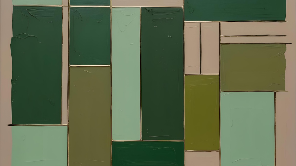 Green Geometric Study - Geometric Study Artist Sage Green MCM Abstract Art