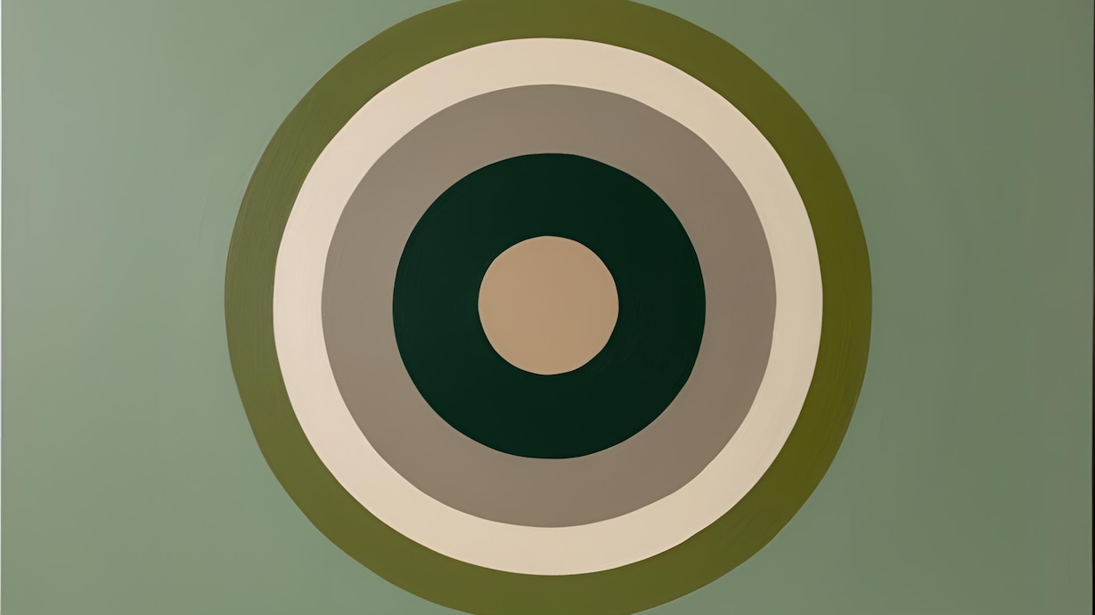 Green Concentric Circles - Circle Design Artist Sage Green MCM Abstract Art