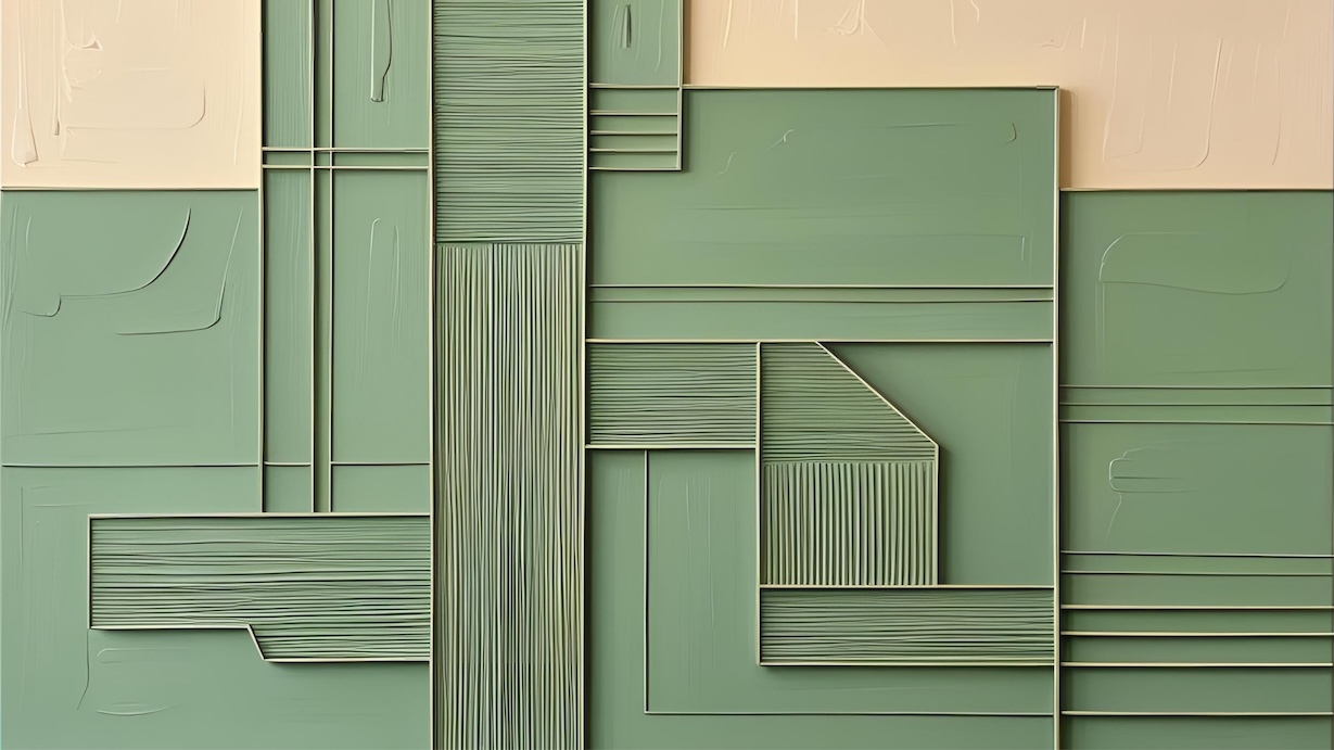 Green Geometric Grid - Grid Artist Sage Green MCM Abstract Art