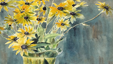 Vase with Black-eyed Susans - Van Gogh Style