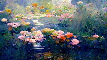 Flowers Landscape on Water - Impressionist