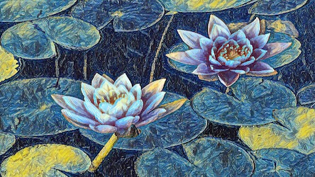 Two Lotus Flowers in Blue - Asian Contemporary