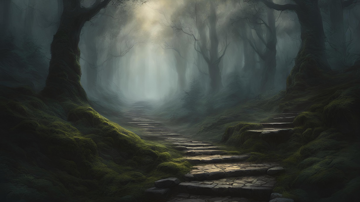 Dark Forest Mystery - Shadowy Woodland Path Wall Art