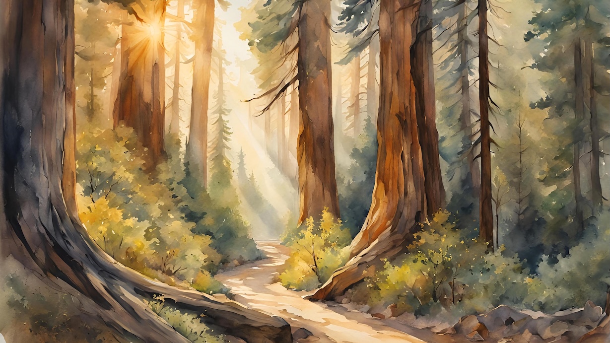 Golden Forest Sunrise - Dawn Light Through Trees Wall Art