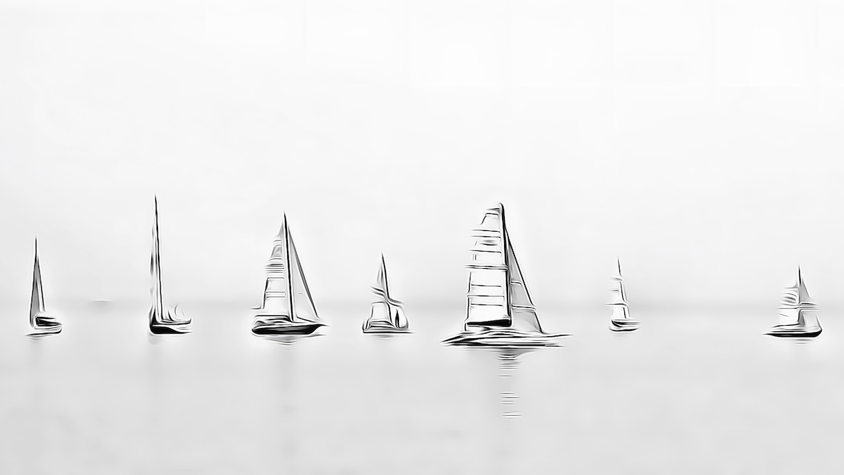 Boats on Open Sea - Ocean Explorer Nautical Maritime Art