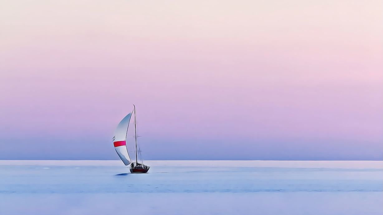 Lone Sail Boat - Solitude Marine Nautical Maritime Art