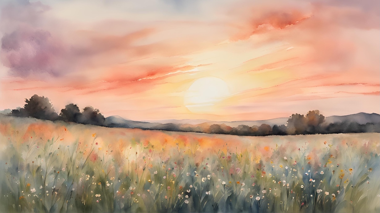 Sunset Meadow Glow - Wildflowers in Evening Light Wall Art