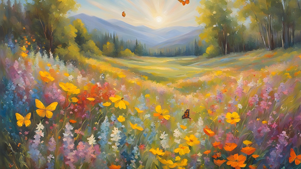Vibrant Flower Landscape - Intense Wildflower Color Display Wall Art