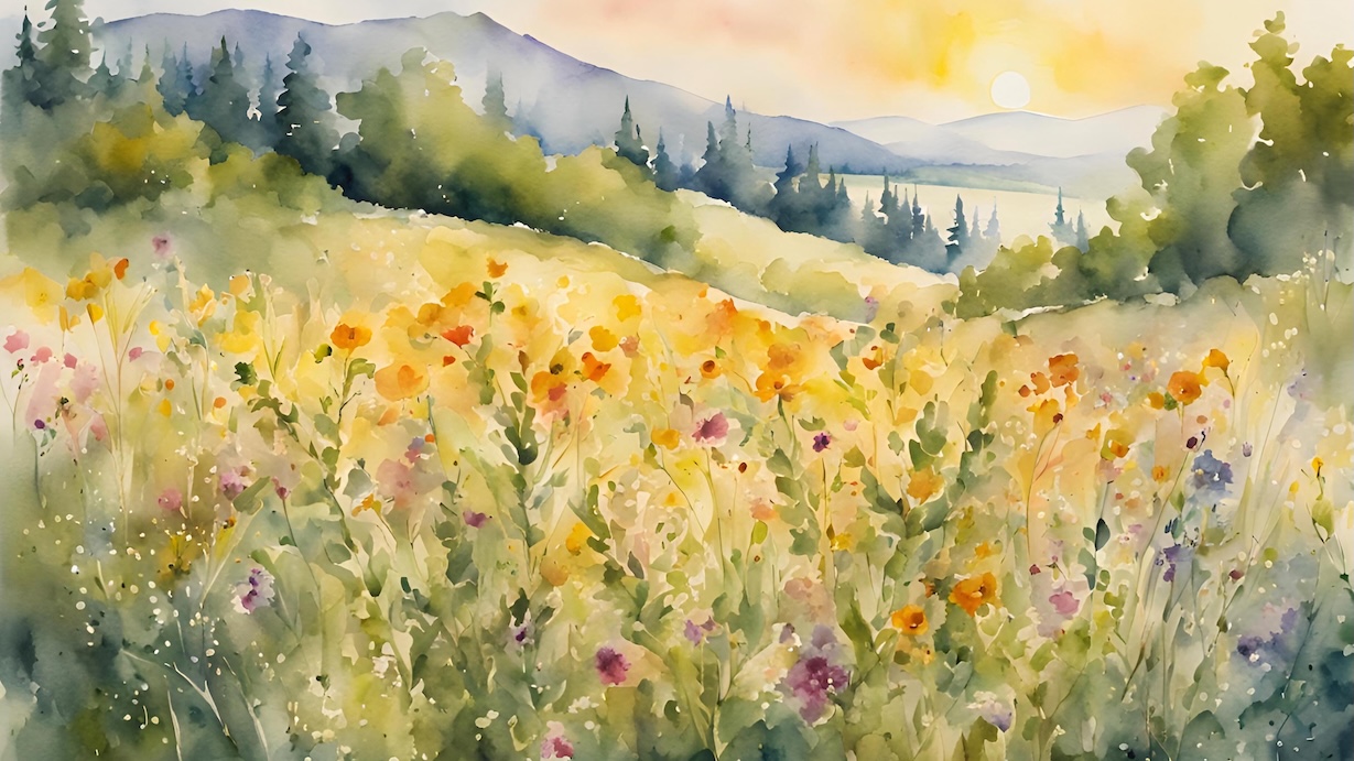 Gentle Wildflower Slopes - Soft Rolling Flower Hills Wall Art