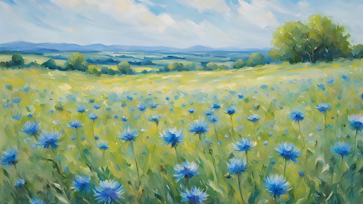 Blue Wildflower Ocean - Sea of Blue Wildflowers Wall Art