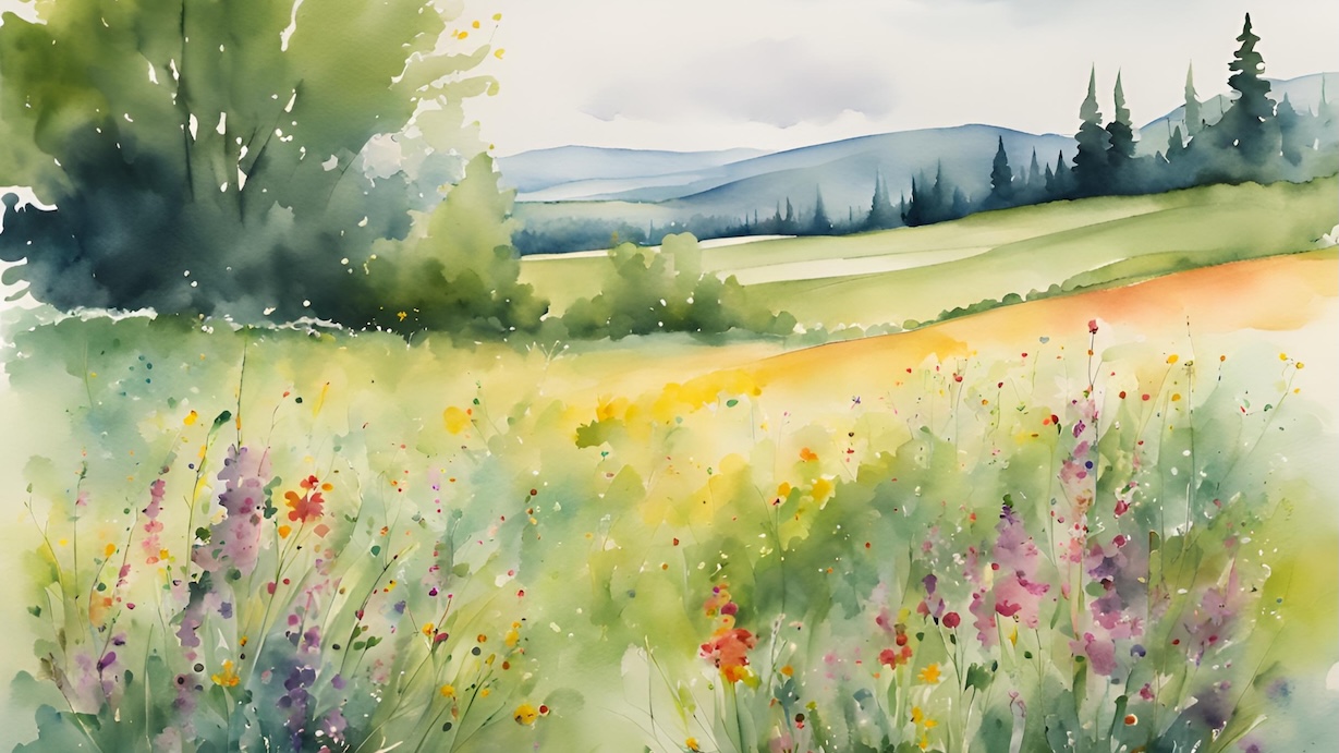 Mountain Wildflower Field - Alpine Meadow with Purple Flowers Wall Art