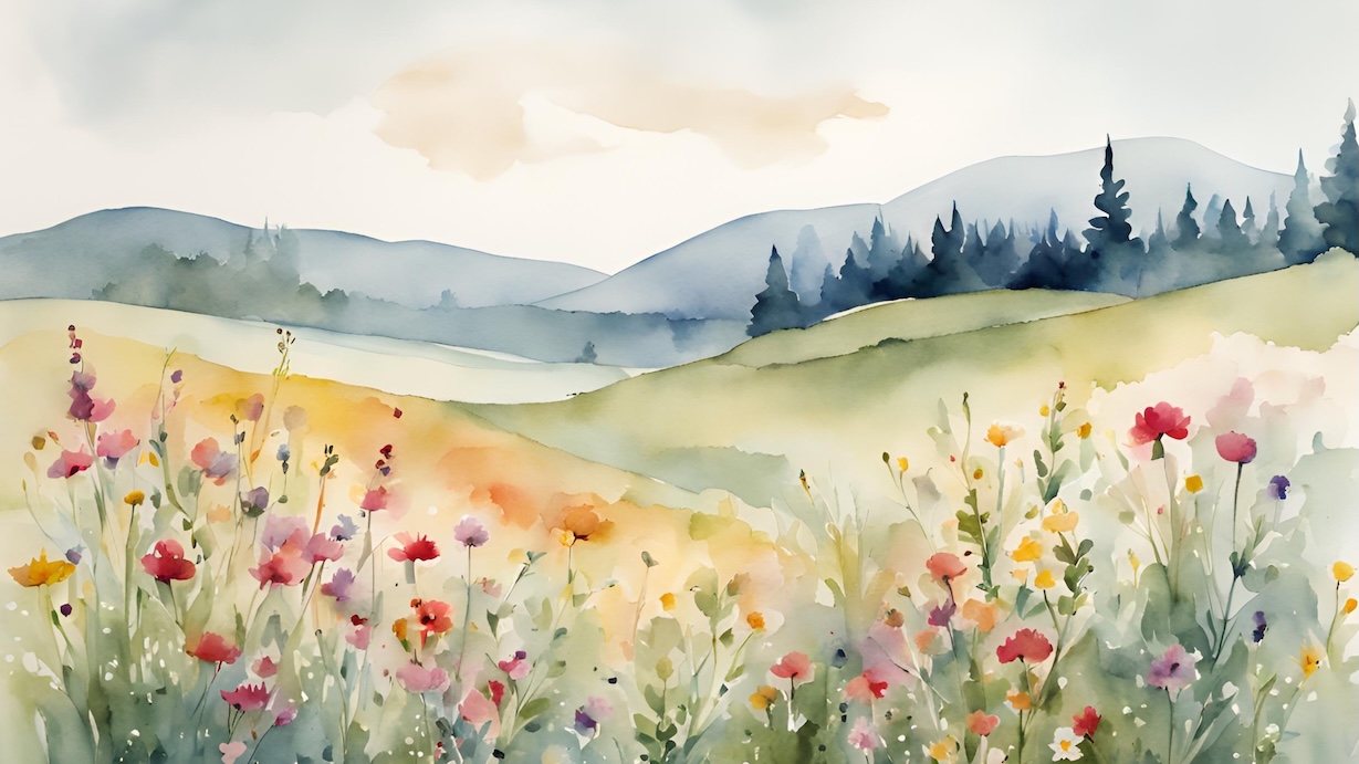 Hillside Flower Carpet - Colorful Wildflower Hillside Wall Art
