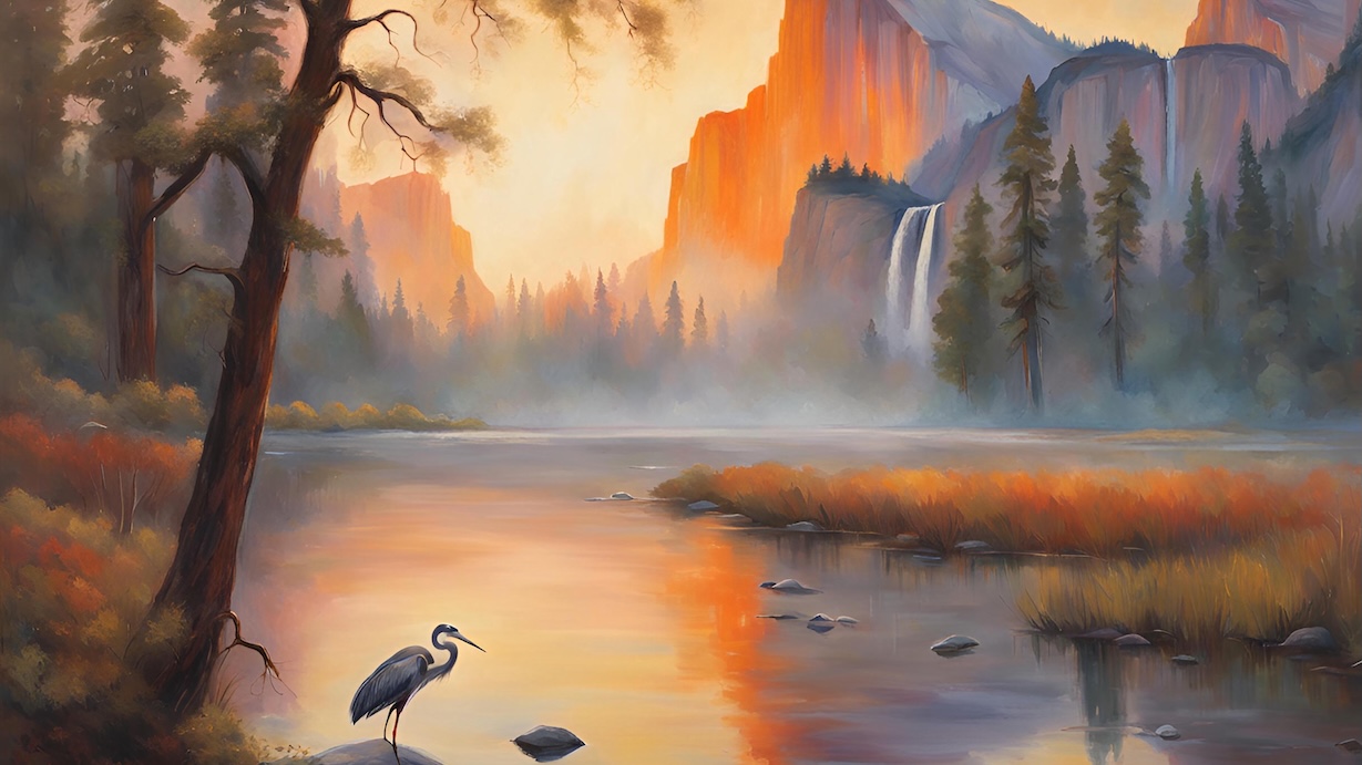 Misty Forest Waterfall - Yosemite National Park Wall Art