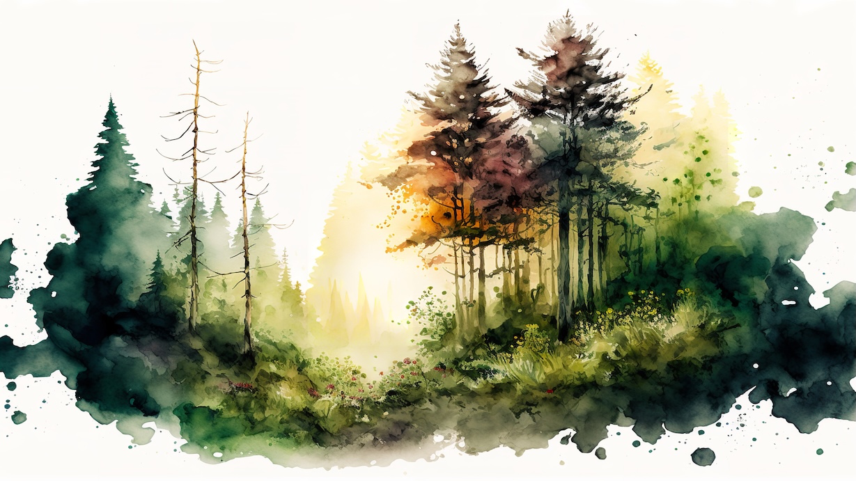 Minimalist Forest Dream - Abstract Artist Watercolor Forest Art