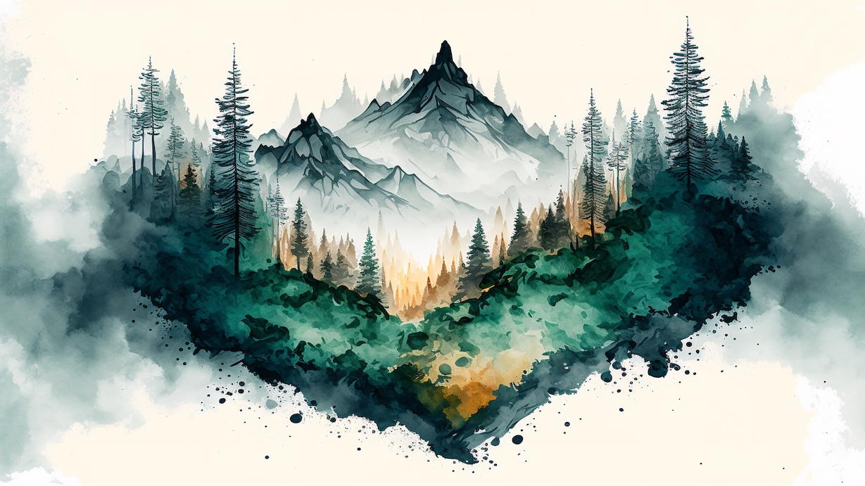 Forest Mountain Abstract - Mountain Artist Watercolor Forest Art