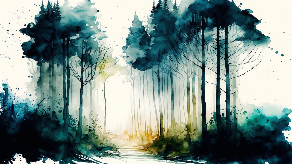 Dark Forest Depths - Shadow Artist Watercolor Forest Art