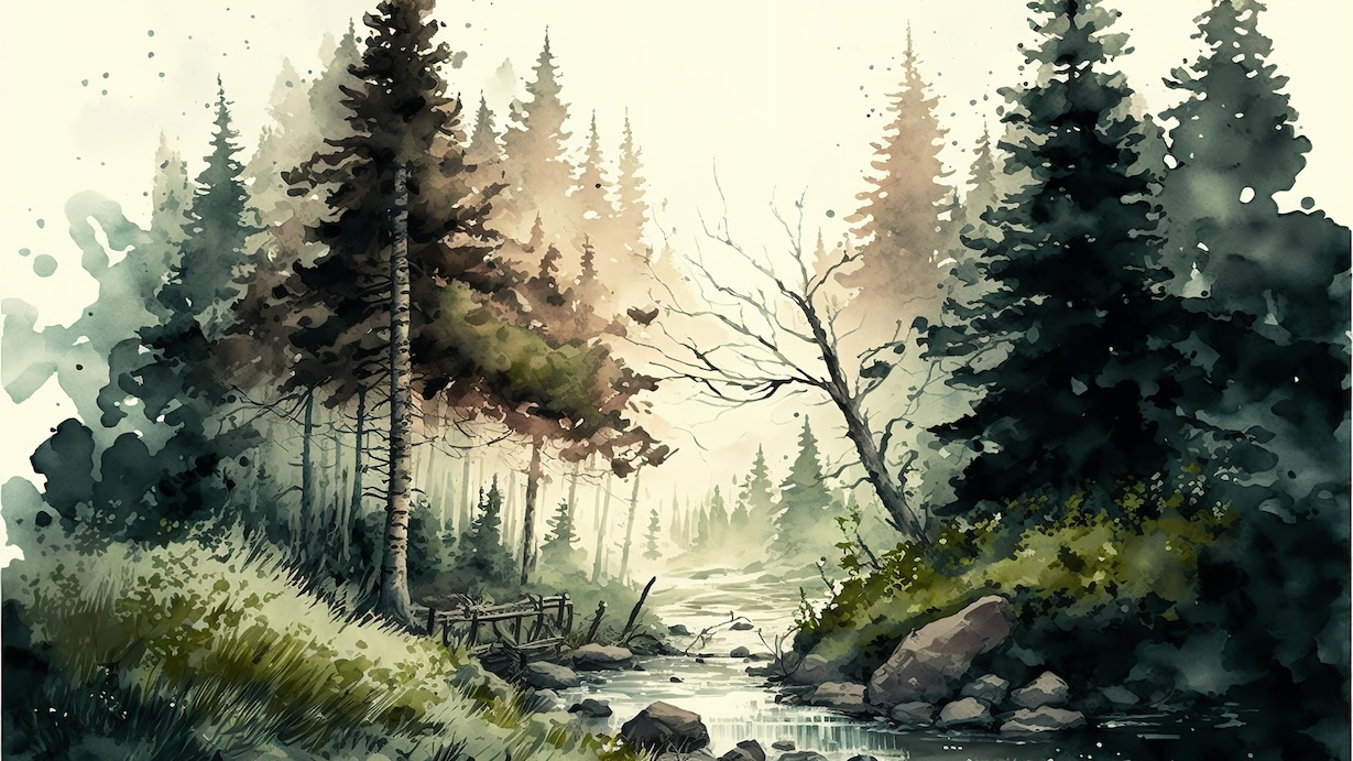 Classic Forest Painting - Traditional Artist Watercolor Forest Art