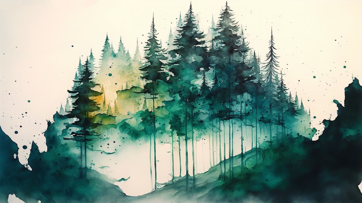 Green Forest Abstract - Green Artist Watercolor Forest Art