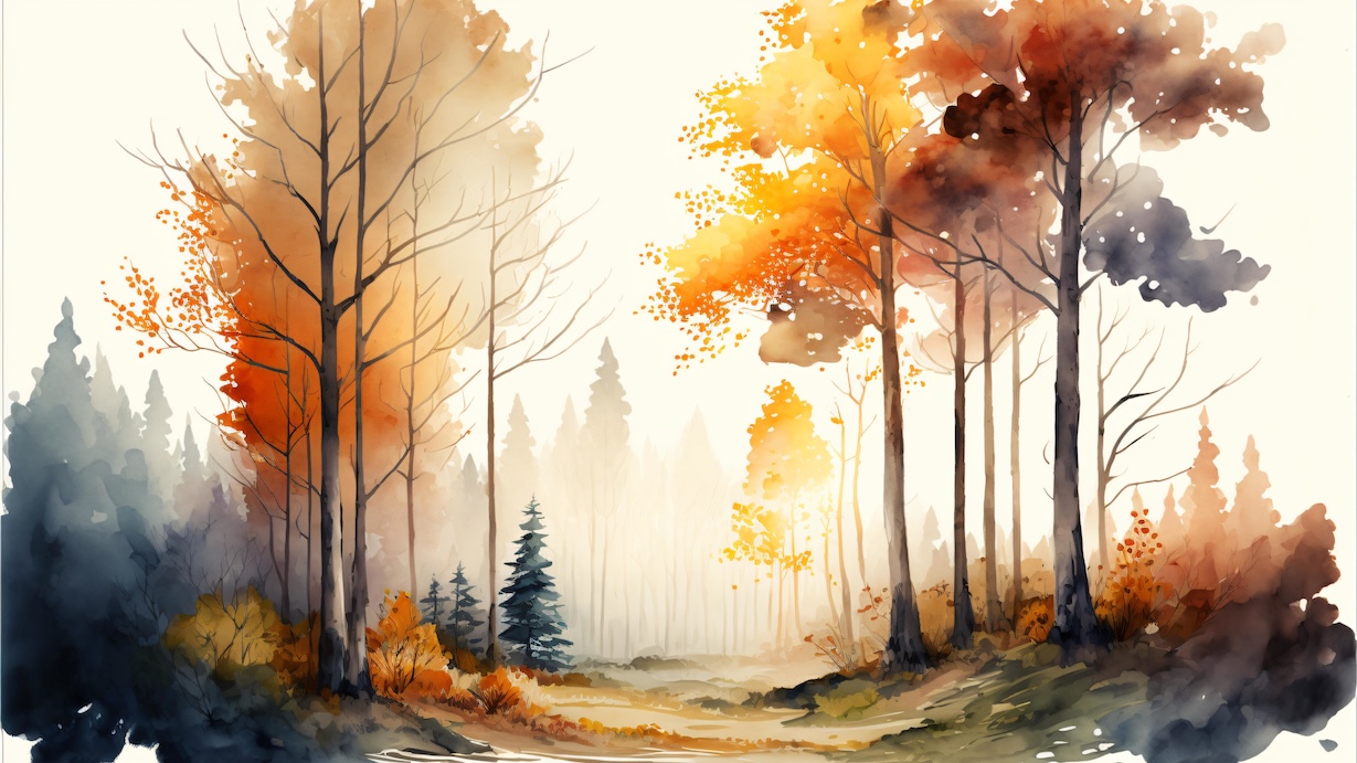 Autumn Forest Glory - Autumn Artist Watercolor Forest Art