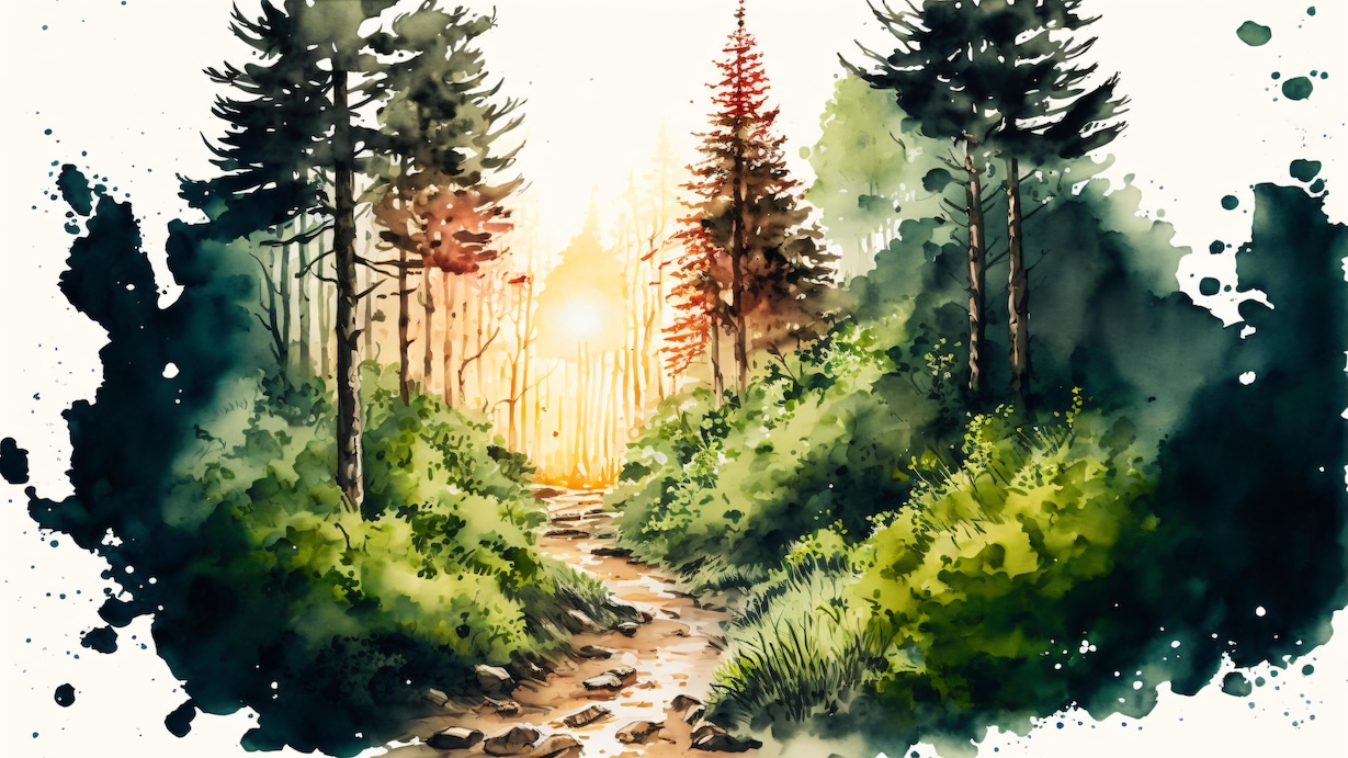 Forest Abstract Scene - Scene Artist Watercolor Forest Art