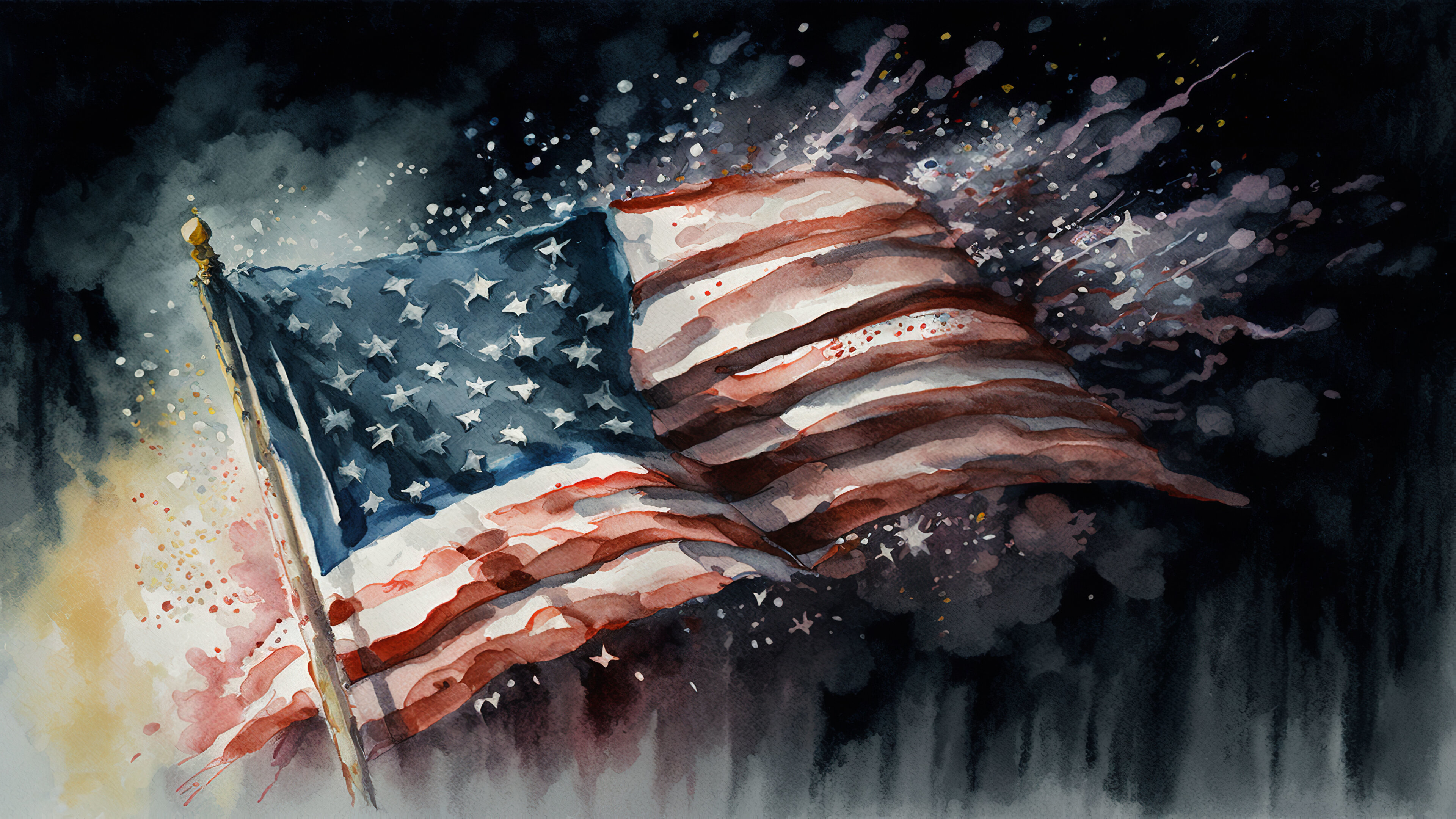 American Flag with Fireworks II - American Patriotic Art