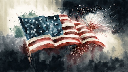 American Flag with Fireworks - American Patriotic Art