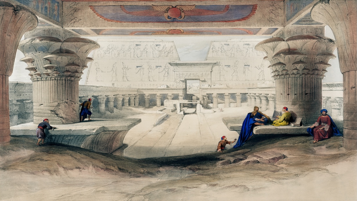 Under the Portico of Temple of Edfou by David Roberts - Ancient Egypt Art