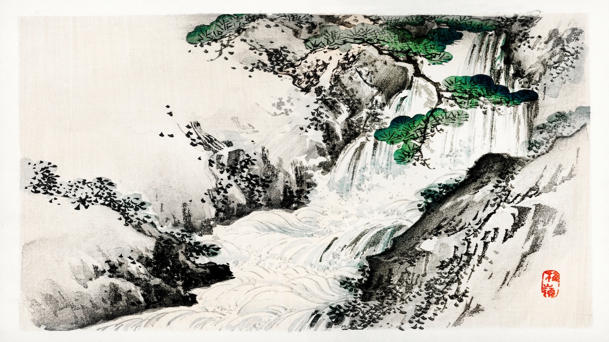 Japanese Waterfall by Traditional Japanese Artist - Best Seller Art