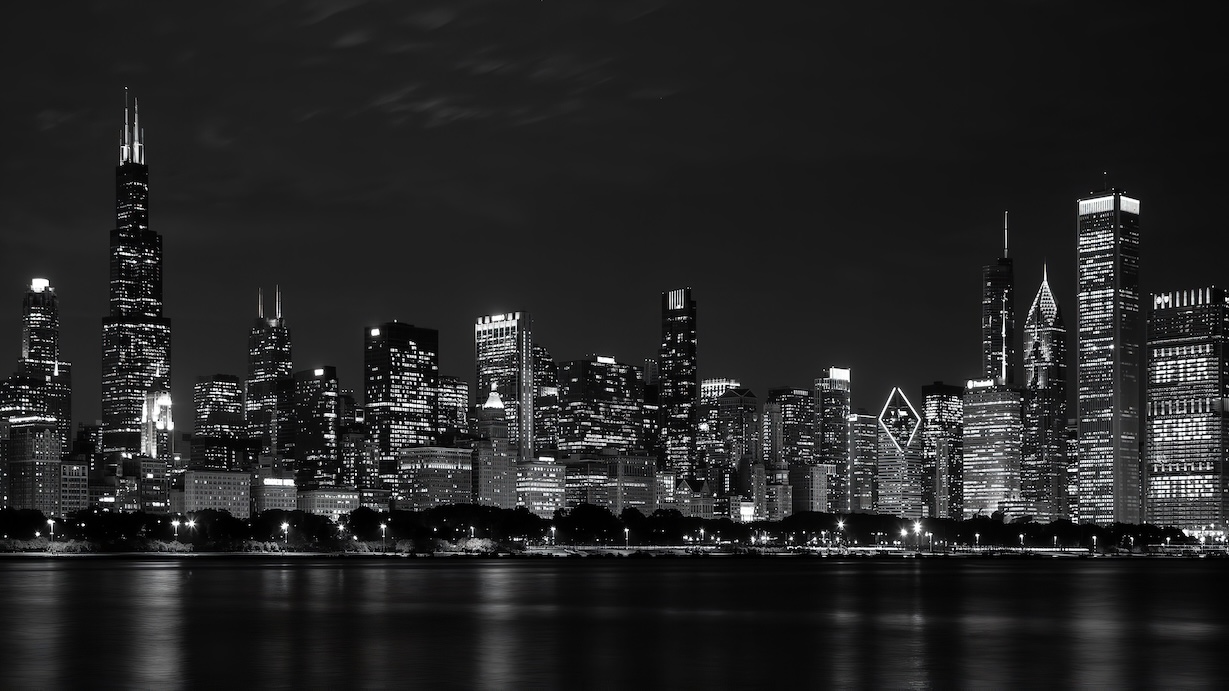 Chicago Skyline at Night by Urban Artist - Best Seller Art