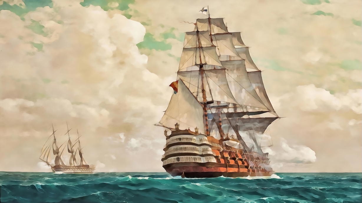Sailing Ship at Full Sail by Marine Artist - Best Seller Art