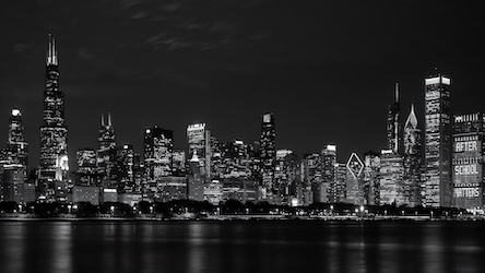Chicago Skyline at Night by Urban Artist - Best Seller Art