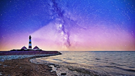 Lighthouse Starry Night by Contemporary Artist - Best Seller Art