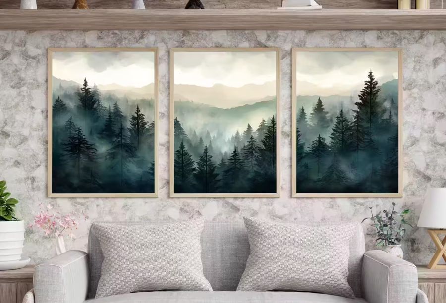 EcoArtLab Originals, 3 Watercolor Mountain Landscape